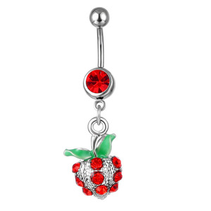 Yicai thời trang Red CZ Cherry dangle <span class=keywords><strong>belly</strong></span> <span class=keywords><strong>button</strong></span> Vòng 316L thép không gỉ pha lê trái tim trái cây anh đào cơ thể bụng xuyên - Product Image 4