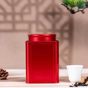 Boîtes en fer <span class=keywords><strong>blanc</strong></span> soudées carrées rouges de qualité alimentaire (100x100x140mm) Bouchon à vis adapté aux grains de café, aux grains de cacao, aux haricots blancs - Product Image 1