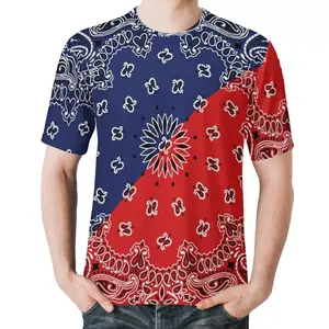 Camisa cómoda de talla grande para hombre, camisa con estampado de Cachemira, Bandana, Color rojo y azul, a la moda, personalizada