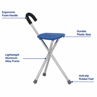 Canne de marche portable avec siège, capacité 100 kg, antidérapante, trépied, chaise pour l'extérieur
