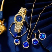 Conjunto de Reloj de Cuarzo de Aleación para Mujer al por Mayor, Set de Joyería de Lujo de Moda, Reloj de Pulsera con Collar, Pendientes y Anillo a Juego, Regalo