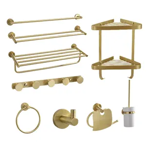 Роскошные матовые золотистые аксессуары из нержавеющей стали для ванной комнаты, комплект оборудования из 9 предметов