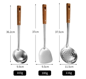 5 cái chịu nhiệt thân thiện với môi tái sử dụng đồ dùng nhà bếp thiết lập với tay cầm bằng gỗ linh hoạt Công cụ nấu ăn bộ - Product Image 2