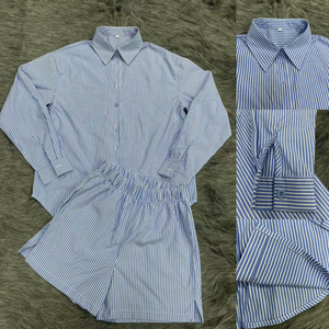 Conjunto Casual de Moda para <span class=keywords><strong>Mujer</strong></span>, Verano 2026, Ropa de Calle, Camisa de Manga Larga a Rayas y Pantalones Cortos, Conjunto de 2 Piezas - Product Image 5