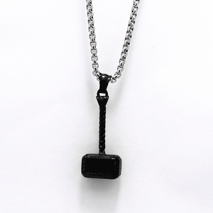 yunnique Stainless Steel Black Hammer Pendant Necklace Unisex Fashion Jewelry <b>Titanium</b> Steel <b>Chain</b> For Men Women - Product Image 1