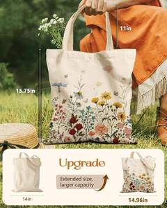 Sac fourre-tout à imprimé floral printanier pour femmes avec boucle magnétique et poche intérieure zippée en toile de coton - Product Image 2