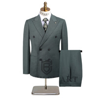 Costume homme 2 pièces en laine peignée TR Daro bleu, veste décontractée à 6 boutons, double boutonnage, revers pointus, poches à rabat, pantalon droit