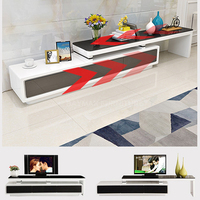 Meuble TV blanc brillant avec rangement, table basse, meubles de salon