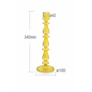 Candelabro de Vidrio Acanalado Amarillo, Diseño Sofisticado con Forma de Espiral, Forma de Bulbo Alternante, Decoración Navideña para el Hogar, Hecho a Mano, Resistente al Calor - Product Image 2