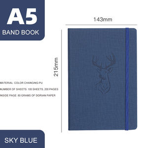 Carnet en cuir PU imprimé avec logo personnalisé, <span class=keywords><strong>couverture</strong></span> <span class=keywords><strong>rigide</strong></span> A5, papier plus épais, impression couleur, vente en gros, avec sangle élastique - Product Image 4