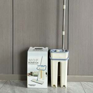 Carro de fregado telescópico rectangular plegable de alta resistencia <span class=keywords><strong>con</strong></span> 2 cabezales de fregado, sistema de escurrido deslizante y <span class=keywords><strong>ruedas</strong></span> giratorias <span class=keywords><strong>con</strong></span> drenaje - Product Image 4