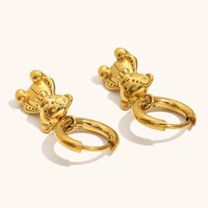 أقراط دمية دب مطلية بالذهب من Dingran من الفولاذ المقاوم للصدأ ، أقراط متدلية هوجي ، مجوهرات جذابة على شكل حيوان للنساء - Product Image 5