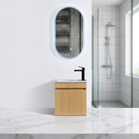 Meuble-lavabo mural moderne pour salle de bain avec vasque en céramique, construction en contreplaqué écologique résistant à l'eau