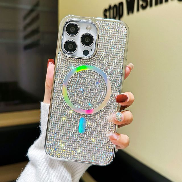 Luxury Full-Screen Diamond Glitter Magnetic Phone case for iPhone 16 15 14 13 12 Pro Max Electroplating Colorful Bezel  Cover