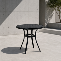 Table de bistrot moderne en métal rond pour l'extérieur, plateau à lattes, anti-rouille, pour villa, patio, balcon