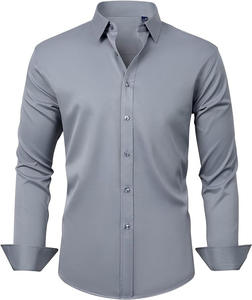 Camisas <span class=keywords><strong>de</strong></span> vestir blancas elásticas <span class=keywords><strong>de</strong></span> cuatro lados informales <span class=keywords><strong>de</strong></span> negocios para hombre, camisas ajustadas <span class=keywords><strong>de</strong></span> manga larga <span class=keywords><strong>de</strong></span> Color sólido, uniformes formales <span class=keywords><strong>de</strong></span> trabajo para hombre - Product Image 5