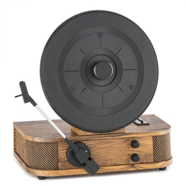 Upgraded Version Dual Built-in Stereo Speakers Turntable Wooden Vinyl Vertical Vintage 3 Speed 33-1/3, 45, & 78 RPM DC 12V 1000