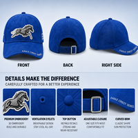 Cappellino da Baseball a 6 Pannelli in Camoscio Blu Royal con Logo Personalizzato, Strutturato, Ricamato con Emblema Cavallo in Corsa, Contorno Bianco, Fori di Ventilazione