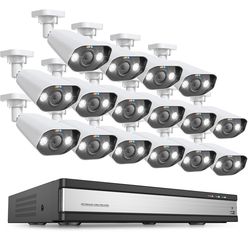 16 CH PoE 4K Sicherheitskamerakits 16 Stück Kameras Farb-Nachtsicht-CCTV KI-Überwachungssets 8 MP NVR Outdoor IP-Kamerasystem