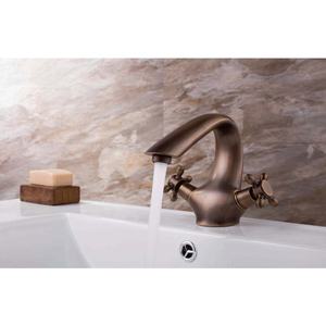 Robinet de lavabo de salle de bain monocommande en cuivre massif, couleur antique, chaud/froid, style luxe léger - Product Image 4