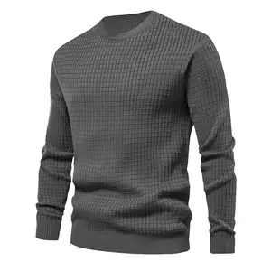 도매 뜨거운 판매 봄과 가을 니트웨어 얇은 작은 체크 무늬 크루넥 캐주얼 긴팔 울 니트 고민 스웨터