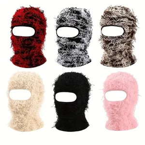 Venta al por mayor Grassy Knitted Beanie Warmer Máscara de esquí de cara completa Pasamontañas desgastado Skimask