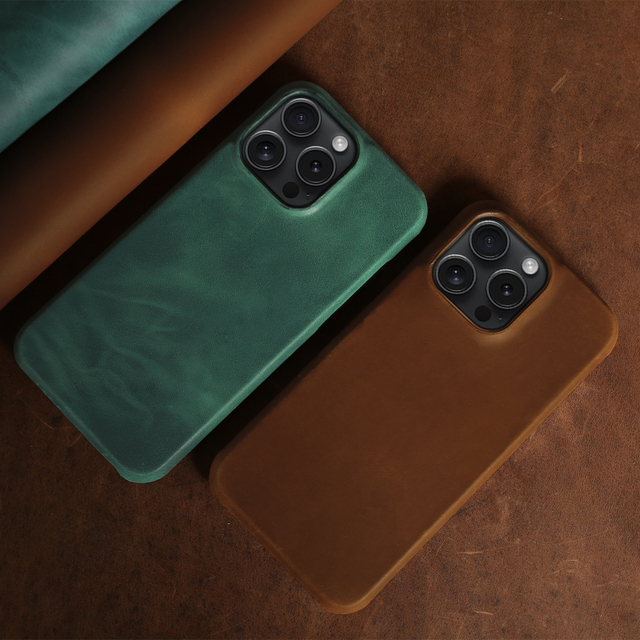 Wholesale Real Cowhide Genuine Full Grain Leather Phone Cover Holder for iPhone 12 13 14 15 16 Pro Max Plus Mobile Phone Case
