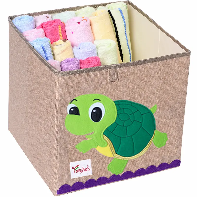 थोक बच्चों के खिलौने कार्टून पशु कलाकृति कशीदाकारी कपास लिनन कपड़ा भंडारण बॉक्स