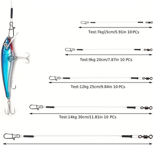 10 lignes de pêche en <span class=keywords><strong>fluorocarbone</strong></span> avec émerillon et mousqueton, résistance 7-18 kg (15,4-39,7 lb), pour montage de leurres en eau salée/eau douce - Product Image 3