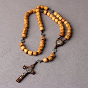Collier Chapelet Catholique Vintage avec Crucifix, Bijoux et Cadeaux Religieux, Chapelets Classiques en Perles de Bois avec Croix de Jésus, Vente en Gros - Product Image 3