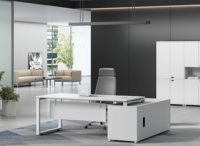 Bureau de direction moderne en L extensible JUOU, blanc, avec pieds en métal et panneau en bois, garantie 3-5 ans - Meilleures ventes