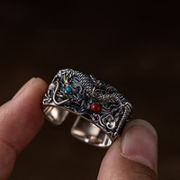 Anillos Para Hombre. Großhandel Vintage einzigartige gravierte Dragon Design Ring offen verstellbare Ringe für Männer
