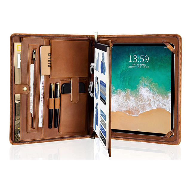 Custom PU Leather A4 Size Zippered Business Portfolio Tablet Padfolio