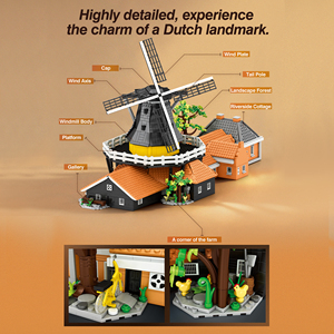 Reobrix 55019 4801PCS Moulin à vent hollandais, ensemble de blocs de construction, modèle technique, jouet éducatif en plastique, cadeau moderne pour les fêtes - Product Image 3