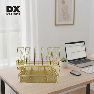 DX progetta in maglia metallica oro <span class=keywords><strong>scrivania</strong></span> Organizer Multi-funzionale porta documenti con cassetto e portapenne - Product Image 5