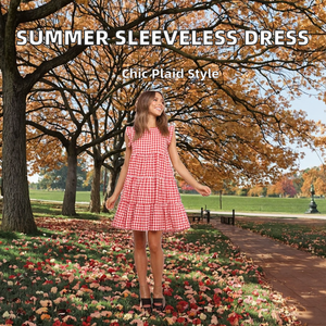 Vestido de Verano 2025 para Mujer, Diseño Personalizado OEM, Estampado a Cuadros, Transpirable, Cintura Imperio, Volantes, Cuello Redondo, Corte en A, Estilo Dulce y Moderno, Largo hasta la Rodilla - Product Image 2