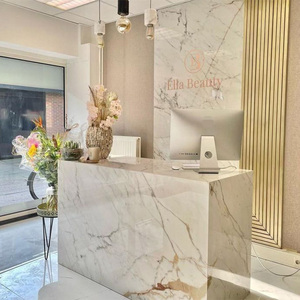 Mostrador frontal minimalista con logotipo personalizado, mostrador de recepción <span class=keywords><strong>tribesigns</strong></span> extra grande con mostrador para salón de belleza - Product Image 5