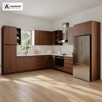 Meuble de cuisine modulaire stratifié, aménagement en L minimaliste, rangement par tiroirs, livraison en kit et boîtes en panneaux de particules