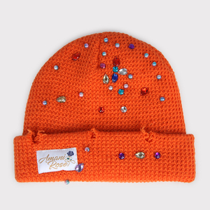 Bonnets d'hiver personnalisés à motif lettres en strass, style vieilli, doublés en <span class=keywords><strong>satin</strong></span> <span class=keywords><strong>de</strong></span> <span class=keywords><strong>soie</strong></span>, avec patch tissé en cristal diamant - Product Image 4