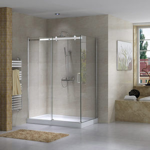 Mampara de Ducha Esquinera Moderna que Ahorra Espacio con Puerta Corredera de Vidrio Templado de 8 mm de Grosor <span class=keywords><strong>para</strong></span> Baños Pequeños - Product Image 1