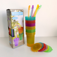 Gobelets à bec verseur néon sans BPA de 12 oz pour enfants, en plastique, avec couvercle et paille