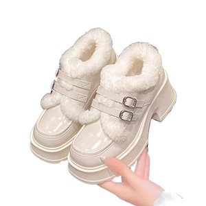 Haut de gamme femmes hiver extérieur coton mocassins à semelle souple fourrure sans lacet chaussures en peluche chaud en cuir à semelle épaisse avec semelle intérieure EVA - Product Image 3