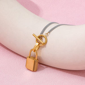 JOOLIM उच्च अंत स्टेनलेस स्टील ताला लटकन टॉगल स्टील रंग श्रृंखला हार 18K सोना मढ़वाया आभूषण थोक - Product Image 4