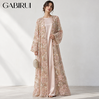 Ensemble kimono 2 pièces pour femmes musulmanes avec robe longue brodée de perles et robe intérieure, motif floral à paillettes, pour mariage, fête, EID