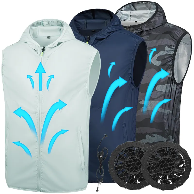 En stock 5V 7.4V 12V vent engrenages extérieur ventilateur de refroidissement veste résistant aux UV gilet manteau climatiseur gilet veste Hi Vi ventilateur de refroidissement gilet