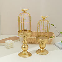 Porte-bougie romantique en fer doré en forme de cage à oiseaux, style vintage, en fil métallique