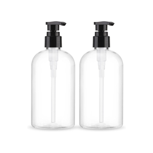 Bouteilles de shampooing rondes transparentes en PET de 32 oz/1 litre, vides, rechargeables, sans BPA, avec pompe pulvérisatrice et impression sérigraphique - Product Image 1