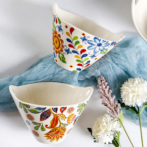 Ciotola di pasta dipinta di colore creativo stile pastorale cappello di bambù binaurale in ceramica ciotola rosa verbosa pentola calda personalizzata per la casa - Product Image 1