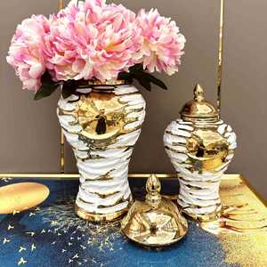 Jarrón de lujo dorado claro para Hotel, jarrón de centro de mesa decorativo de escritorio para el hogar, tarro de jengibre de cerámica para decoración de boda y regalo - Product Image 2