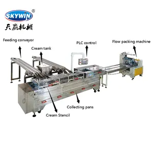 Filling Between Cream and Jam Biscuit Sandwiching Making Packing Machine Biscuit Plant automatic biscuit creaming line